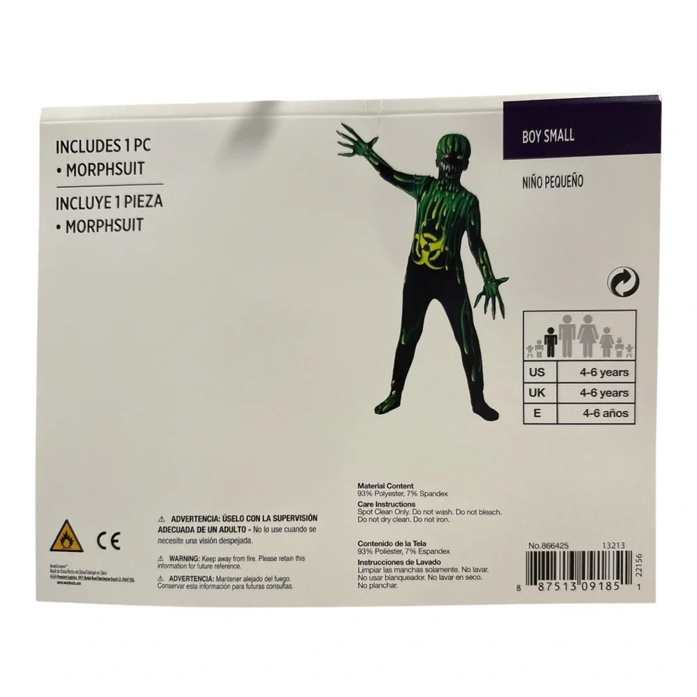NWT Radioactive Morphsuit Child Costume Halloween Green Black Size Small 4-6
